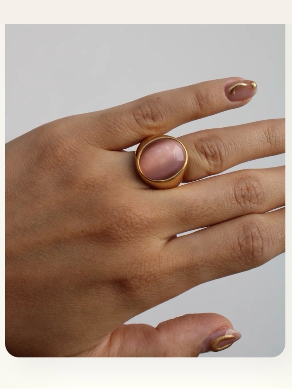 14k Gold Plated Ring with Pink Cat’s Eye Stone Centrepiece. New. - Picture 6 of 8